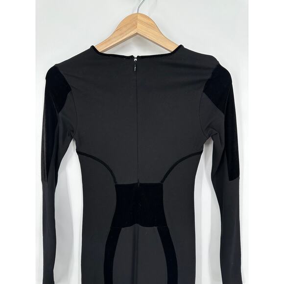 REISS Tigre Mini Dress Velvet Trim Crew Neck Long Sleeve Fitted, Black - Picture 8 of 12